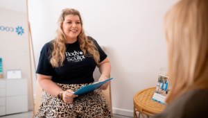 Katrina and patient in pre-treatment session at Body Sculpt