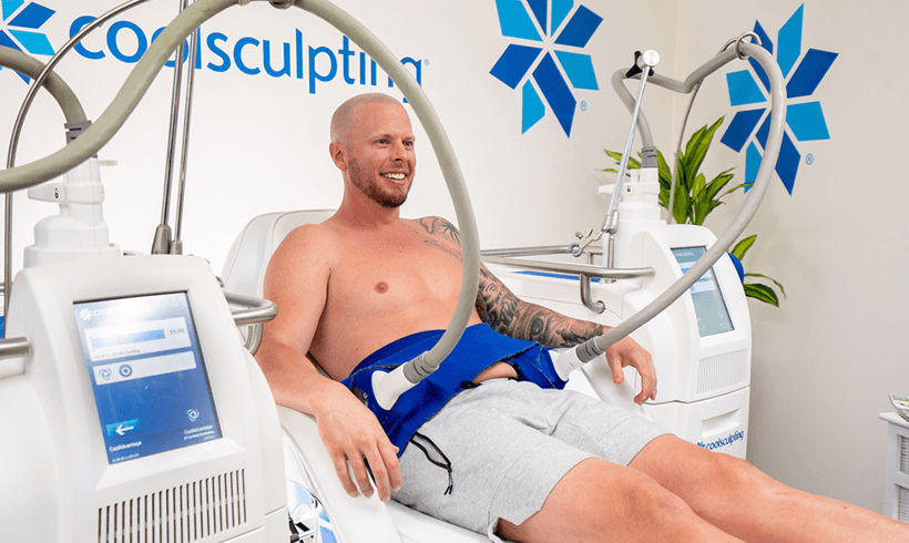 Client receiving CoolSculpting treatment